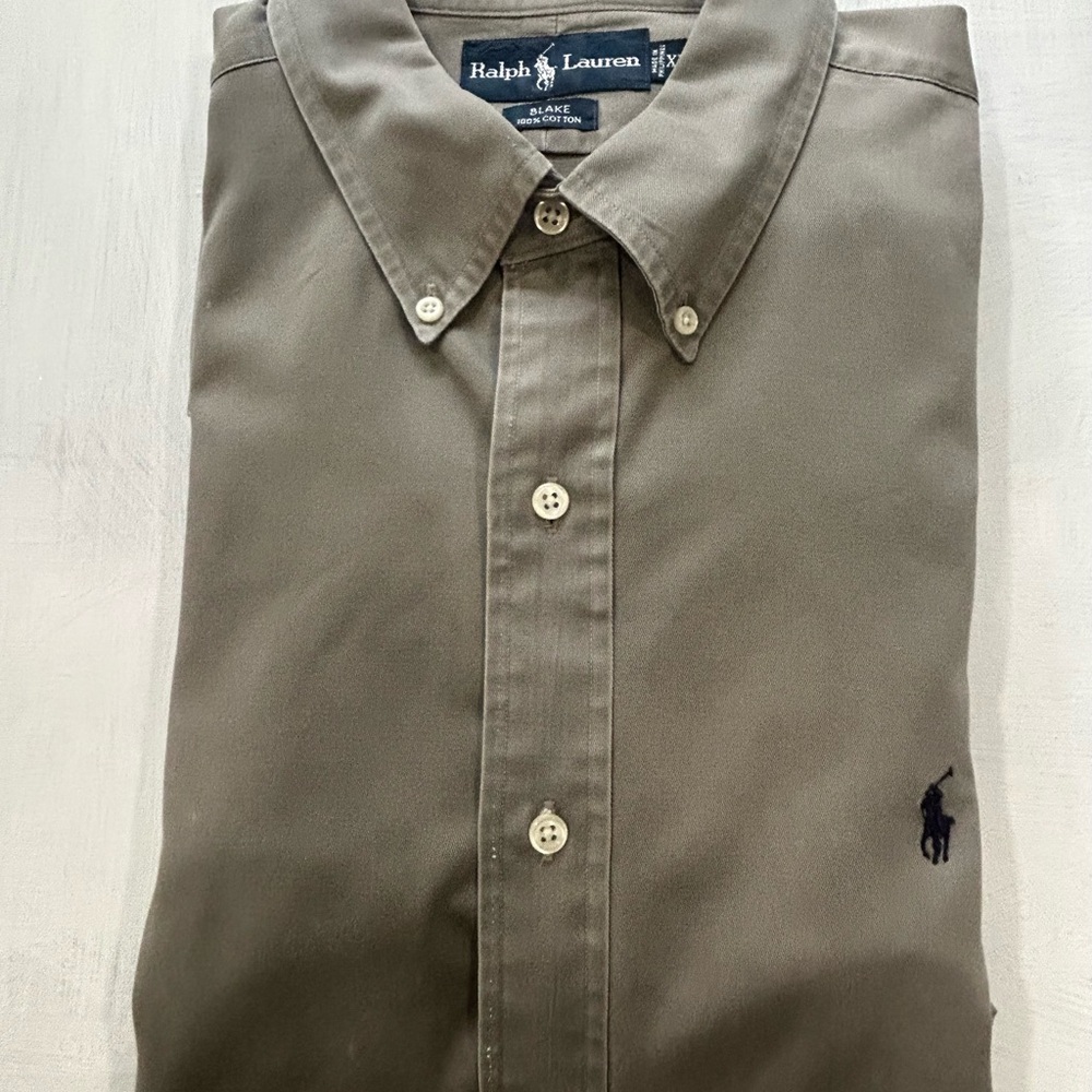 Ralph Lauren Classic 80s Men's Button-Down Shirt - Olive 100% Cotton XL